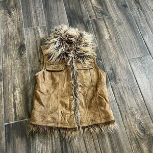 Vintage Wilsons Leather Vest Faux Fur Brown Lined Button Glam Boho Size medium